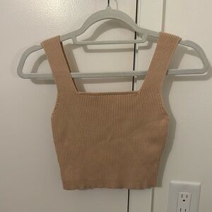 Verdusa (Amazon) Square Neck Beige Ribbed Knit Tank